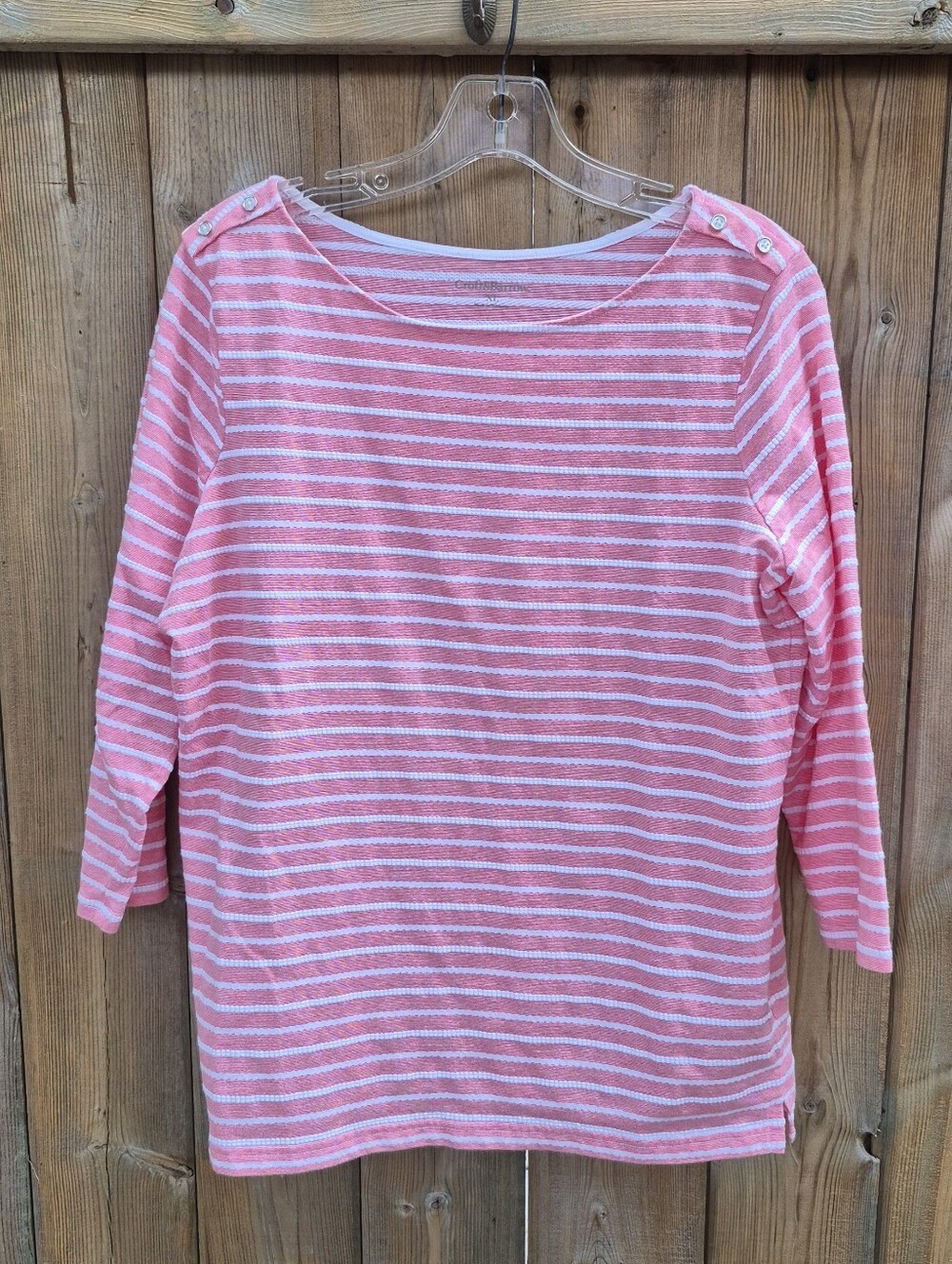 Croft And Barrow Striped Pink & White Boatneck Women's Top
